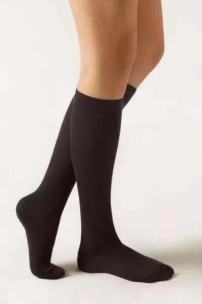 Brown Long Satin Cotton Socks, 5501_611D, medium