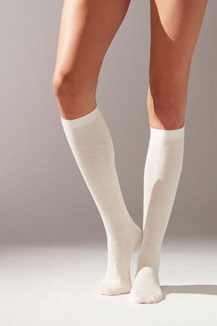 Calzedonia - MILK WHITE Long Satin Cotton Socks