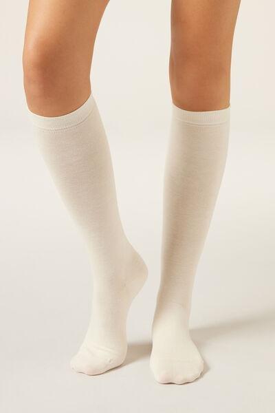 White Long Satin Cotton Socks, Milk White, large image number 0