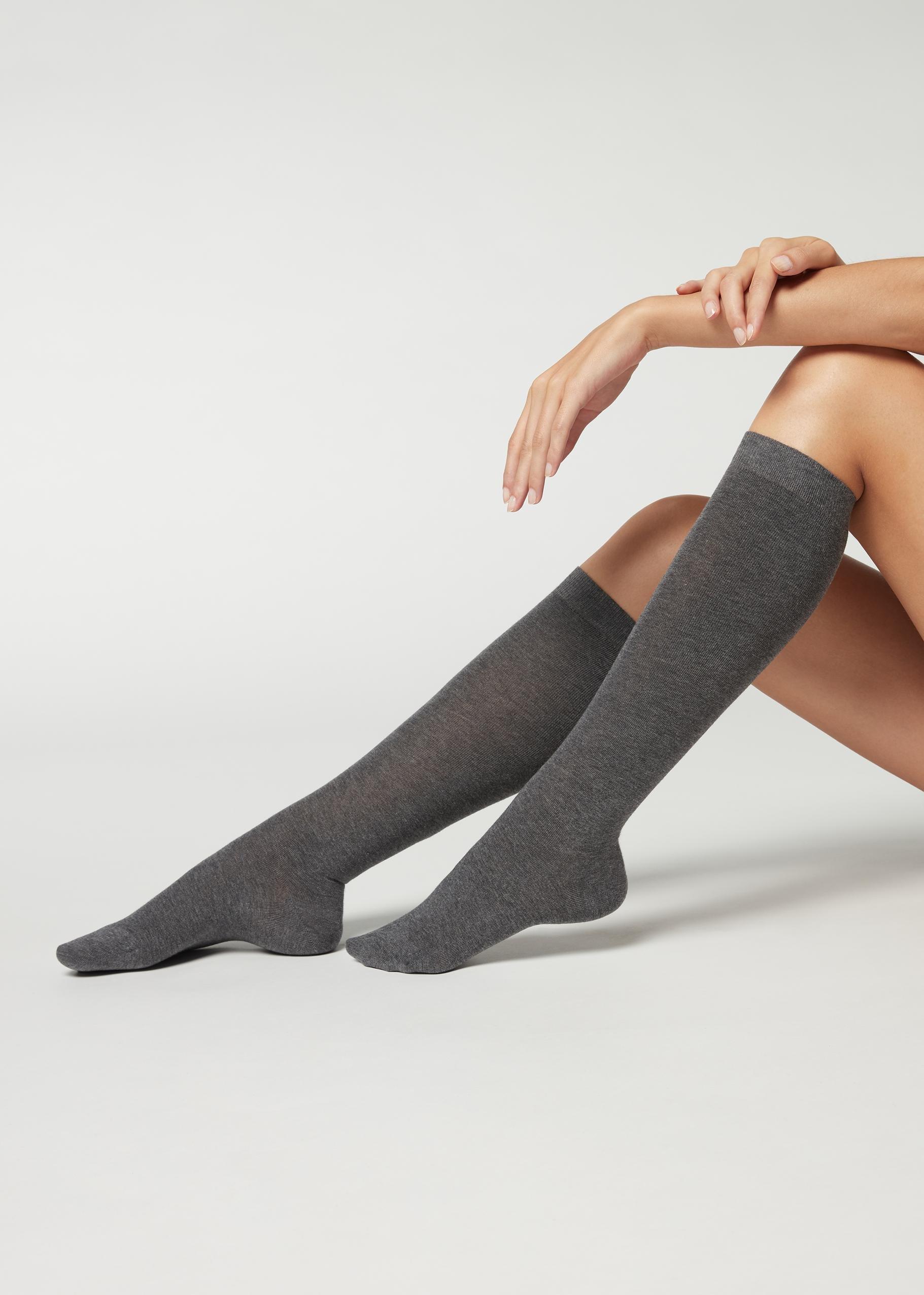 Grey Blend Long Satin Cotton Socks - One-Size, Dark Grey Blend, large image number 2