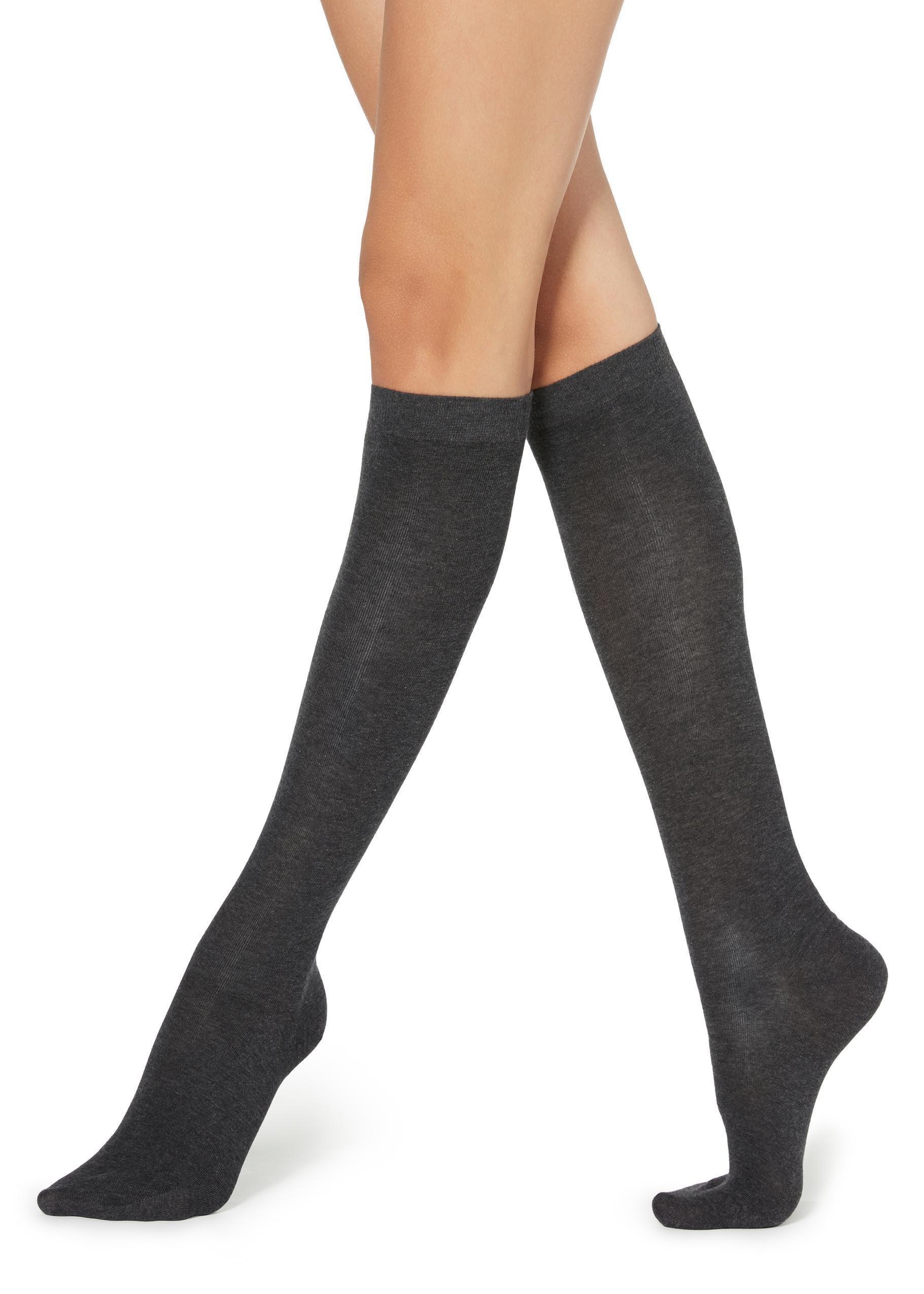 Calzedonia - Grey Blend Long Satin Cotton Socks - One-Size