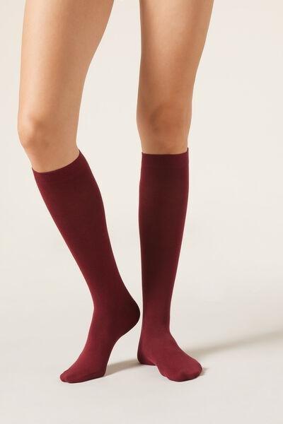 Red Long Cotton Socks, Dark Red, large image number 0
