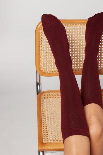 Calzedonia - Rhubarb Red Long Satin Cotton Socks, Women - One-Size