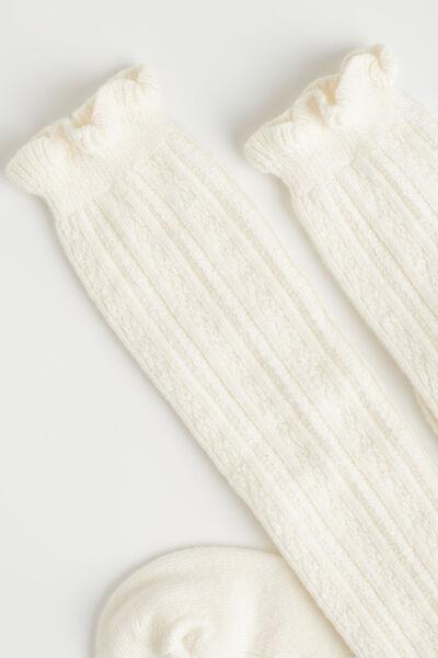 Cream Openwork Cashmere Long Socks, , large image number 1