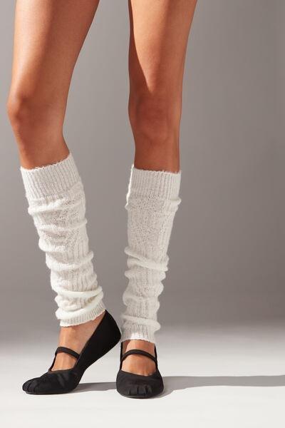 Cream Print Geometric Design Leg Warmers, , large image number 0