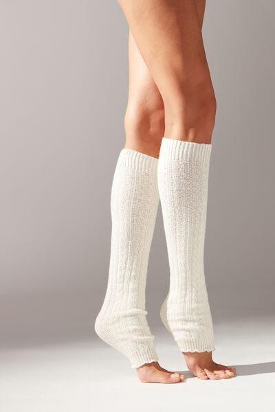 Cream Print Geometric Design Leg Warmers, , large image number 1