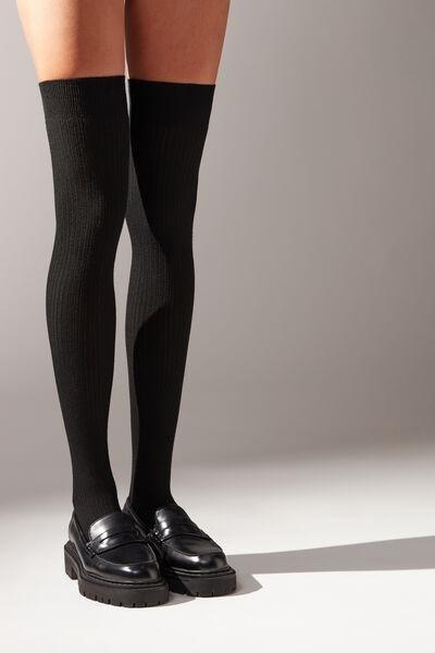 Black Over-The-Knee Socks In Soft Cotton, 5501_9820, large image number 0