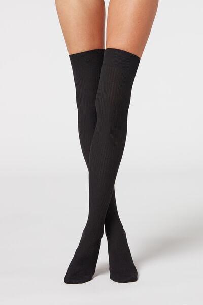 Black Over-The-Knee Socks In Soft Cotton, 5501_9820, large image number 1