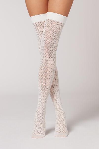 Cream Openwork Over-The-Knee Socks, , large image number 0