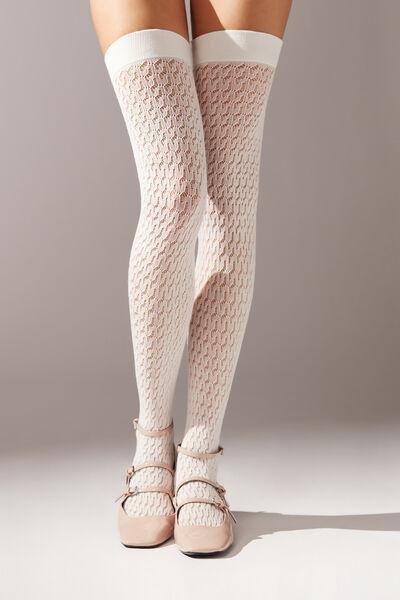 Cream Openwork Over-The-Knee Socks, , large image number 1