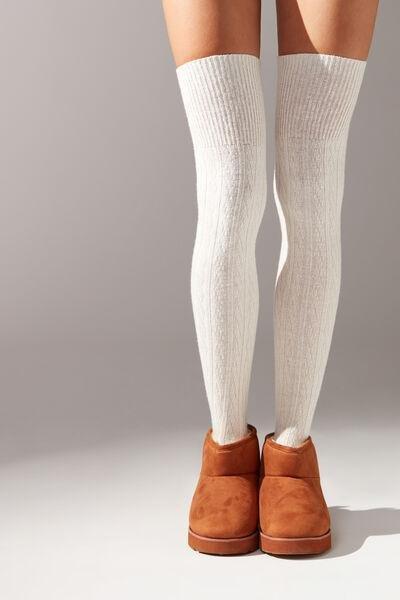 Cream Cashmere Cable-Knit Cashmere Over-The-Knee Socks, , large image number 0