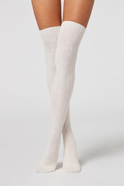 Cream Cashmere Cable-Knit Cashmere Over-The-Knee Socks, , large image number 1