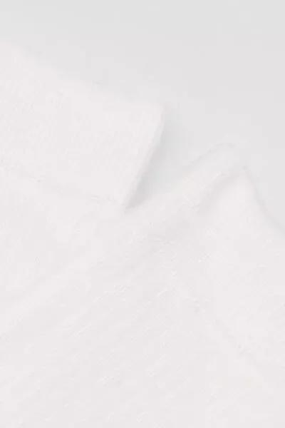 White Ribbed Long Cotton Socks, White, medium