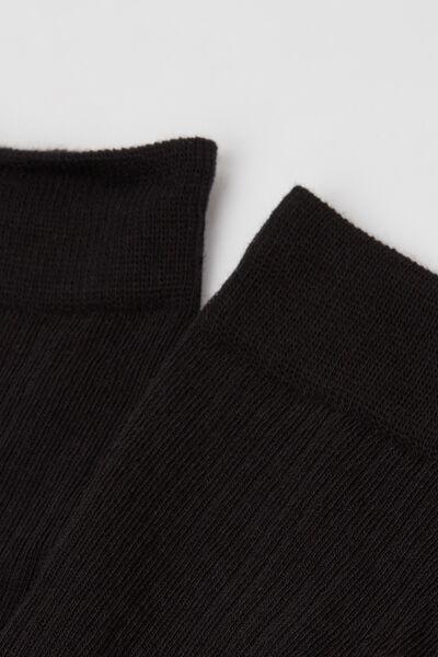Black Ribbed Long Socks, Black, large image number 1