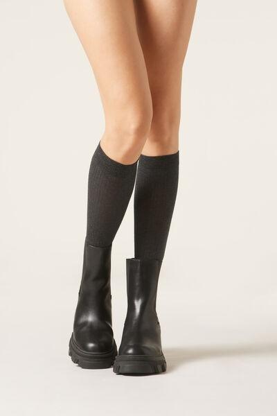 Grey Ribbed Long Socks, 5501_162D, large image number 0
