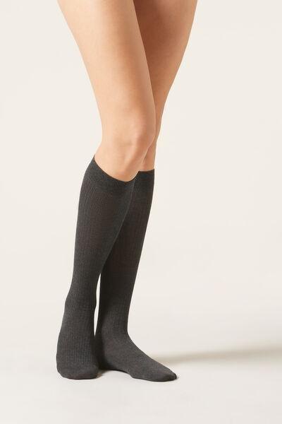 Grey Ribbed Long Socks, 5501_162D, large image number 1