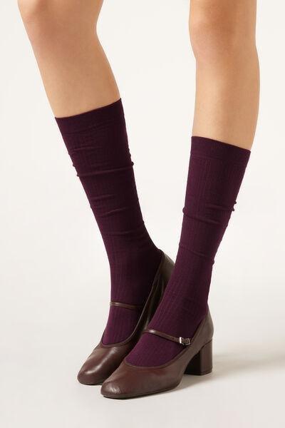 Burgundy Ribbed Long Socks, 5501_174D, medium