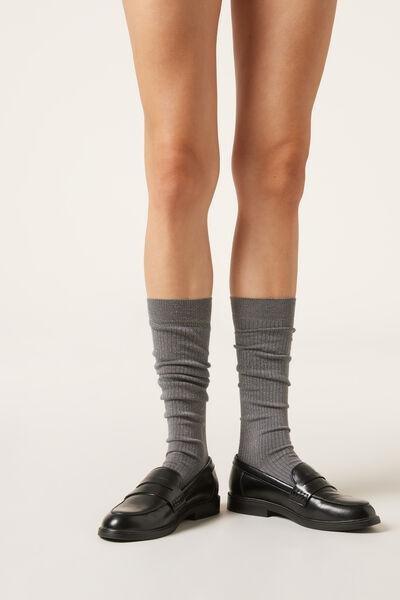 Grey Glitter Ribbed Long Socks, 5501_256D, large image number 0