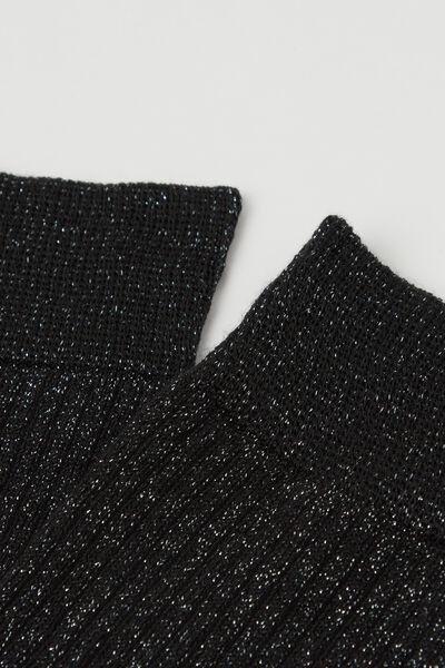 Black Glitter Ribbed Long Socks, 5501_293D, large image number 2