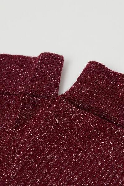 Burgundy Glitter Ribbed Long Socks, 5501_332D, large image number 2