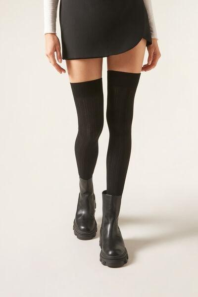 Black Cotton Over-The-Knee Socks, 5501_268D, large image number 0