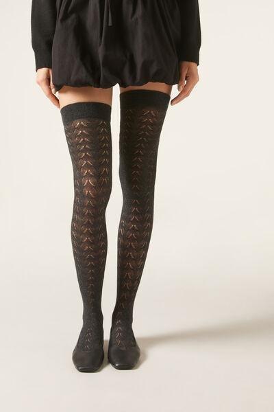 Grey Cotton Over-The-Knee Socks, 5501_358D, large image number 0