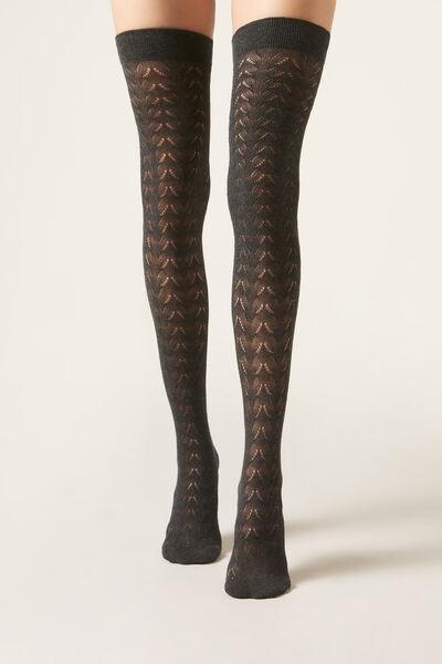 Grey Cotton Over-The-Knee Socks, 5501_358D, large image number 1