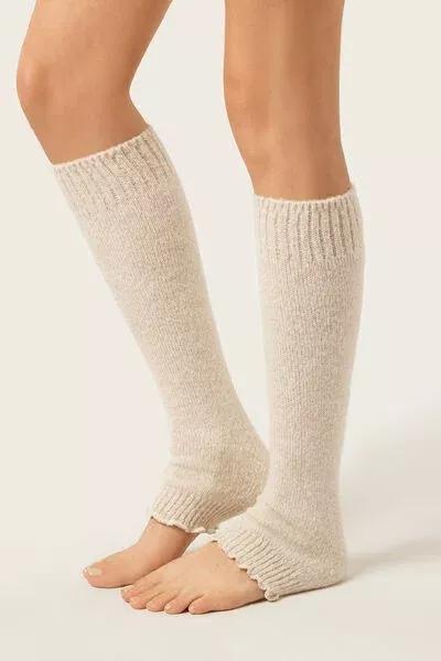 Beige Glitter Detail Soft Leg Warmers, 5501_529D, large image number 0