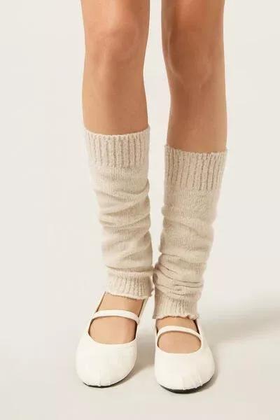 Beige Glitter Detail Soft Leg Warmers, 5501_529D, large image number 1