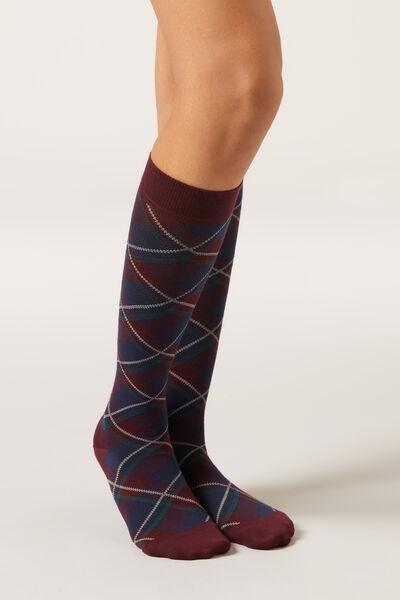 Red Tartan Long Patterned Socks, 5501_517D, large image number 0