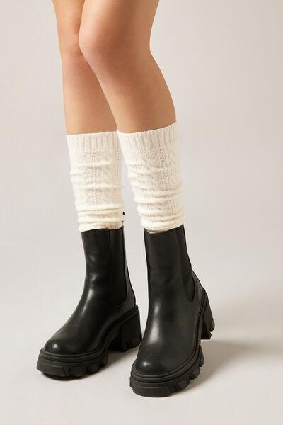 Cream Cable Pattern Long Cashmere Socks, 5501_208D, large image number 0