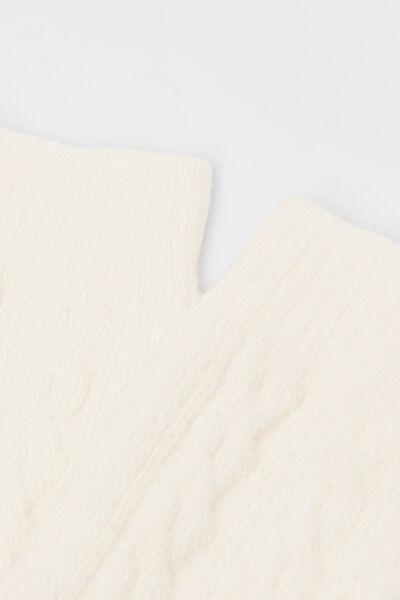 Cream Cable Pattern Long Cashmere Socks, 5501_208D, large image number 2