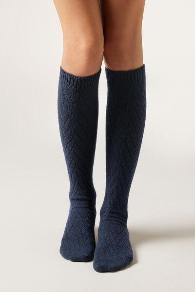 Navy Chevron Long Cashmere Socks, 5501_183D, large image number 0