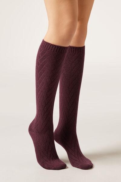 Burgundy Cashmere Chevron Long Socks, 5501_184D, medium
