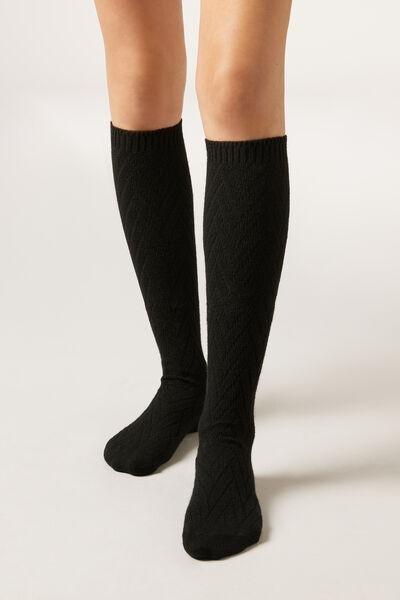 Black Chevron Long Cashmere Socks, 5501_203D, medium