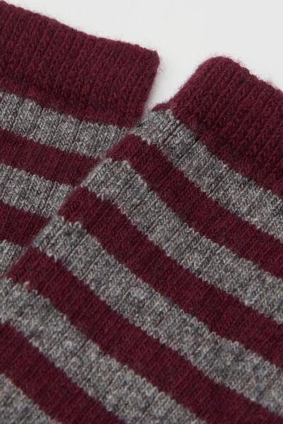 Grey / Burgundy Striped Long Cashmere Socks, 5501_519D, large image number 1