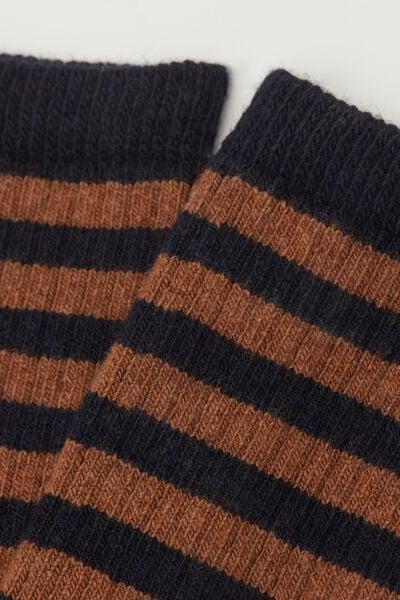 Brown Striped Long Cashmere Socks, 5501_520D, large image number 1