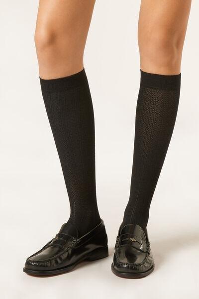 Black Chain Long Cashmere Socks, 5501_203D, large image number 0