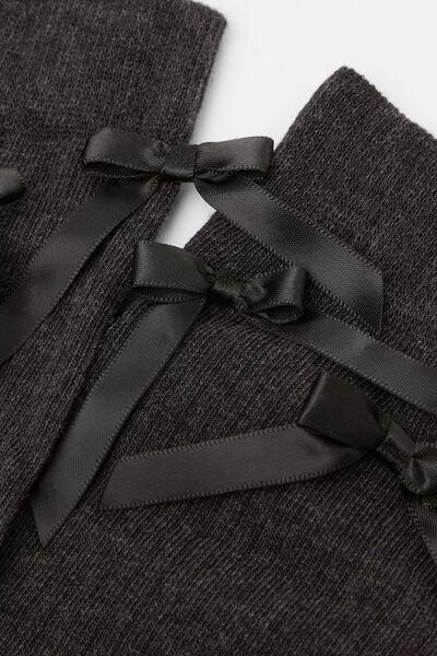 Grey Long Bow-Detail Cotton Socks, 5501_162D, large image number 1