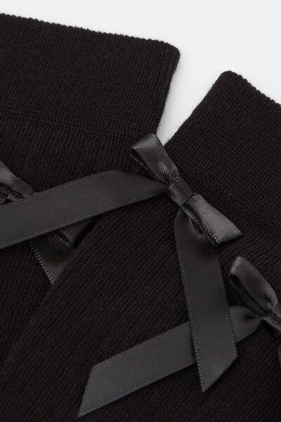 Black Bow-Detail Long Cotton Socks, 5501_460D, large image number 2