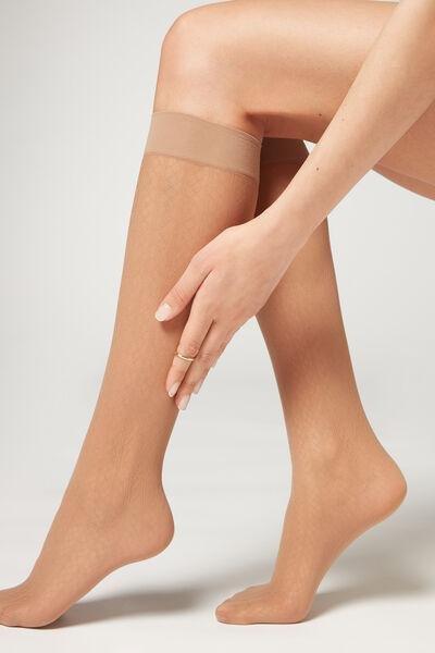 Beige Patterned Eco Knee-Highs, 5501_5069, large image number 0