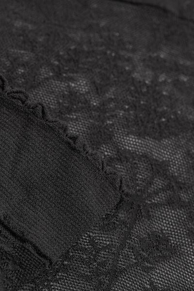 Black Floral-Patterned Mesh Hold-Ups Socks, Black Flowers, large image number 1