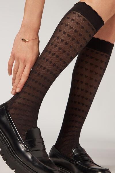 70 Denier Patterned Long Socks, Black, 5501_5257, large image number 0