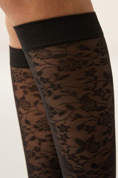 Black Floral Lace Knee-High Socks, 5501_4268, large image number 3