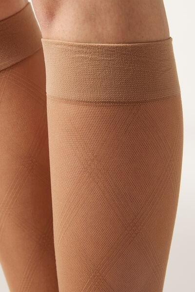 NATURAL NUDE RHOMBUS Diamond-Patterned Sheer Knee-High Socks, 5501_5474, large image number 1