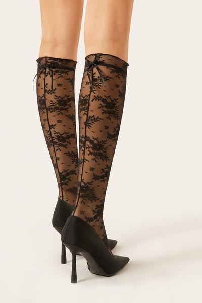 Black Knee High Lace Socks, 5501_104F, large image number 0