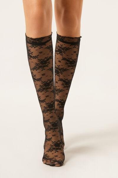 Black Knee High Lace Socks, 5501_104F, medium