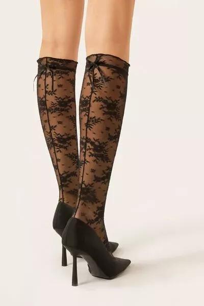 Black Knee High Lace Socks, 5501_104F, medium