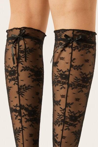 Black Knee High Lace Socks, 5501_104F, large image number 3