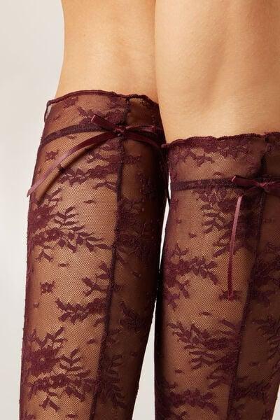 Burgundy Knee High Lace Socks, 5501_142F, large image number 2